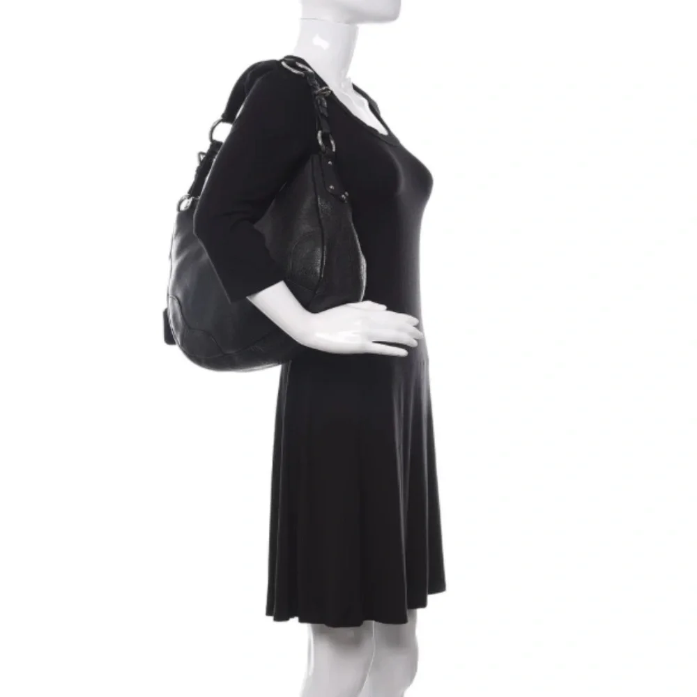 PRADA Vitello Daino Hobo in Black Leather with Silver Hardware